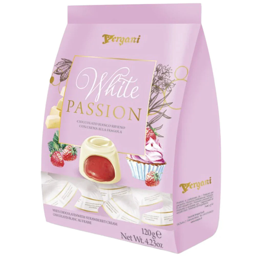 Vergani White Passion Pralines W Strawberry 120G Italy