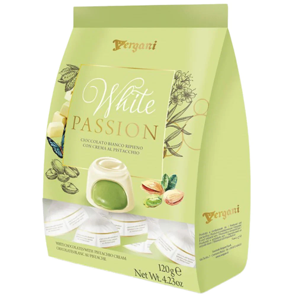 Vergani White Passion Pralines W Pistachio 120G Italy